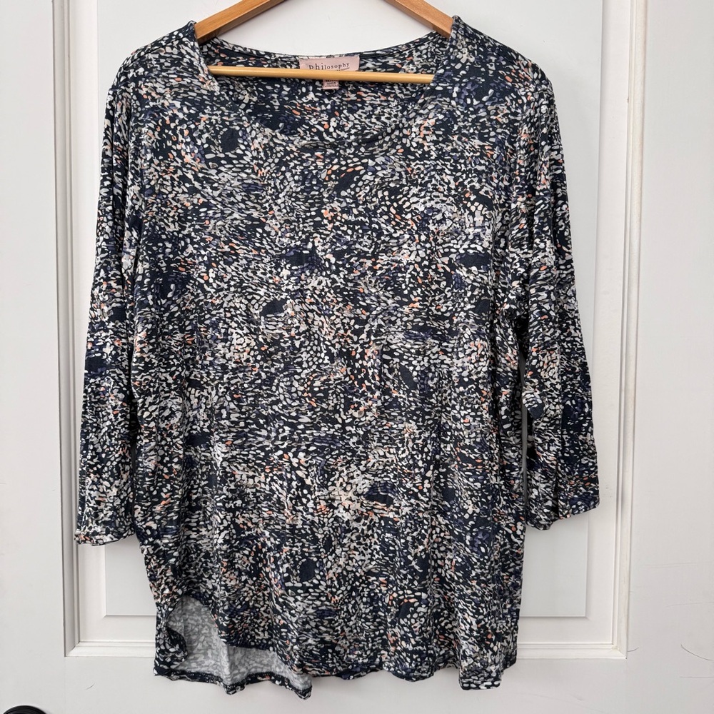 Philosophy sz 2x multicolor speckled ditsy blouse 3/4 sleeve lightweight stretch